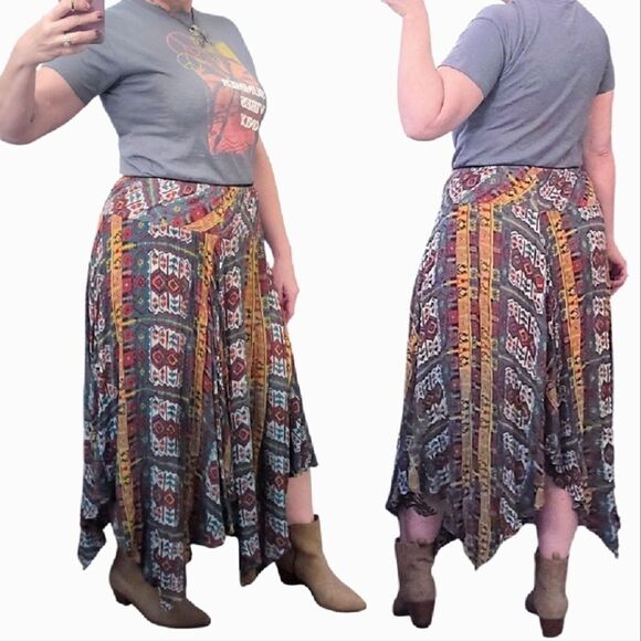 Y2K Colorful Printed Pull On Fairycore Boho Grunge Handkerchief Skirt Large - Picture 12 of 16